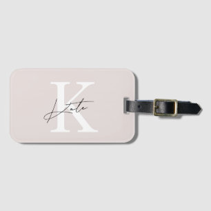 Modern Roze Hand Script Monogram Bagagelabel