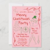 Modern roze handgetekende kerstfeest kaart (Voorkant)