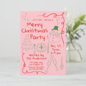Modern roze handgetekende kerstfeest kaart (Staand voorkant)