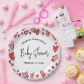 Modern roze harten Valentijn Baby shower Papieren Bordje (Feest)