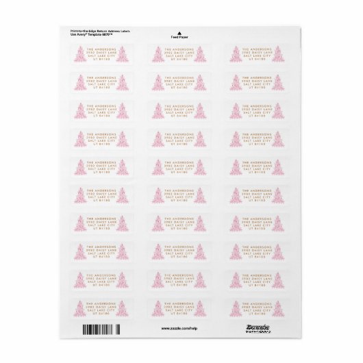 Modern roze kerstboom terug adres label (Full Sheet)