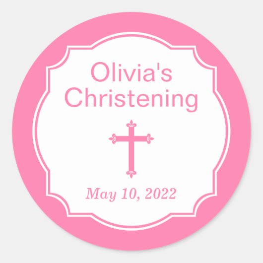 Modern Roze Kruiskerstmis Ronde Sticker (Voorkant)