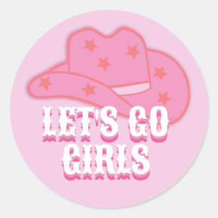 Modern Roze Let's Go Meisjes Cowboy Pet Rodeo Ronde Sticker