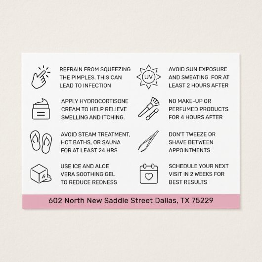 Modern Roze Luxury Eyebrow Threading Aftercare Visitekaartje (Achterkant)