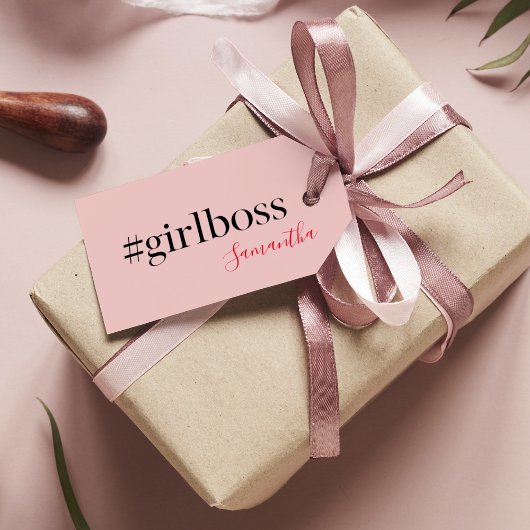 Modern Roze Meisje Boss & Name | Meisjescadeau Cadeaulabel