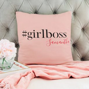 Modern Roze Meisje Boss & Name Meisjescadeau Kussen