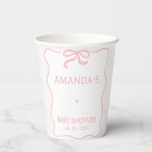 Modern Roze Meisje Bow Baby shower Papieren Bekers (Achterkant)