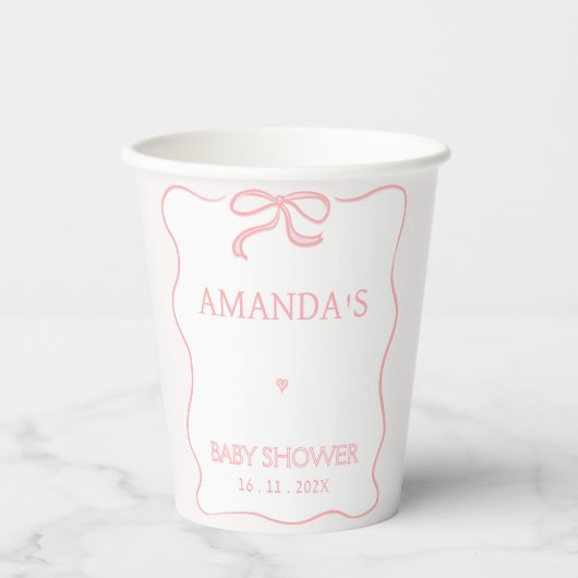 Modern Roze Meisje Bow Baby shower Papieren Bekers (Voorkant)