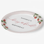 Modern roze meisje's Berry Eerste Verjaardagsfeest Papieren Bordje (Gekanteld)