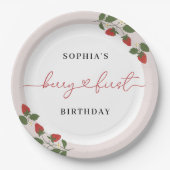 Modern roze meisje's Berry Eerste Verjaardagsfeest Papieren Bordje (Voorkant)
