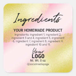 Modern roze met gouden inkt ingrediëntenlabels vierkante sticker