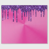Modern Roze Metaal Paarse Glitter Drips Cadeaupapier (Vlak)