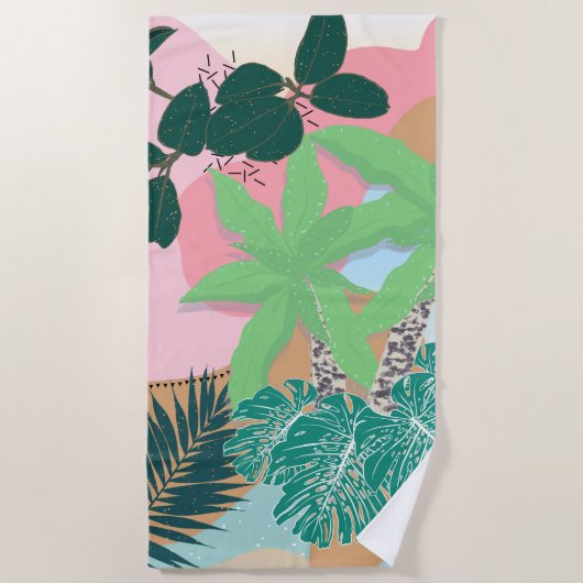 Modern roze Mint Tropical Foliage Creative design Strandlaken (Voorkant)