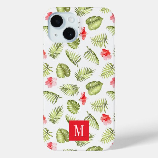 Modern roze monogram botanische palmbladeren Case-Mate iPhone case (Achterkant)