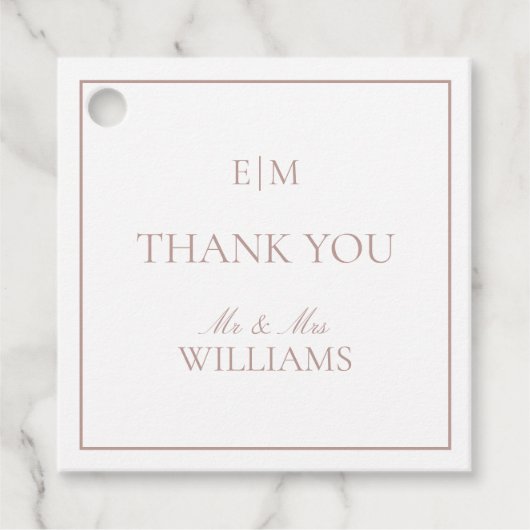 Modern Roze Monogram Dank u Script Bruiloft Bedankjes Labels (Voorkant)