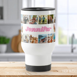 Modern Roze Monogram Gepersonaliseerde 20 Fotocoll Reisbeker