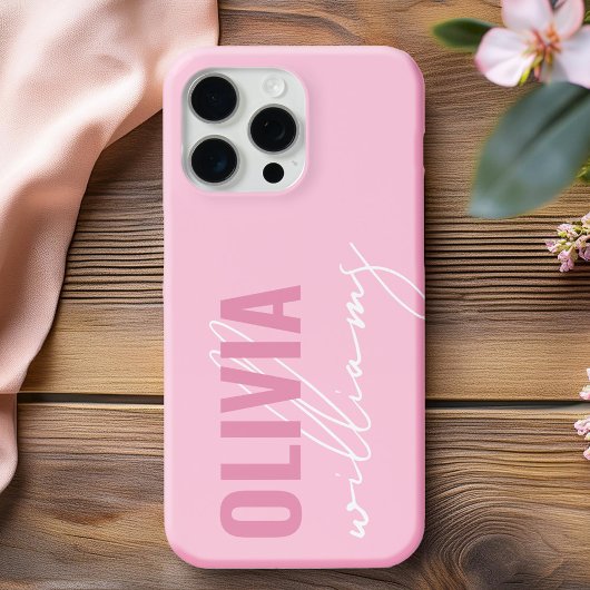 Modern roze naam monogram Case-Mate iPhone case