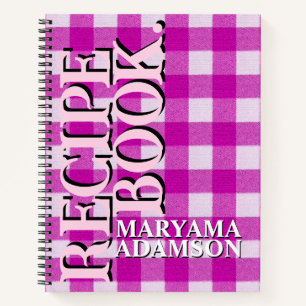Modern roze naam receptenboek. Girly Bold Plaid Notitieboek