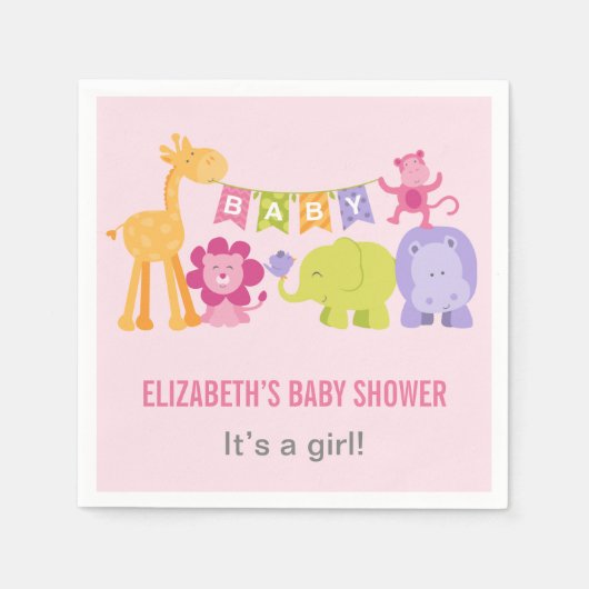 Modern Roze Oerwoud Dieren Meisje Baby shower Servet (Voorkant)