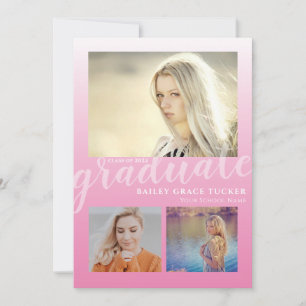 Modern Roze Ombre Afstuderen 3 foto's Afstuderen Aankondiging