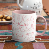 modern roze op witte handgeschreven namen mok