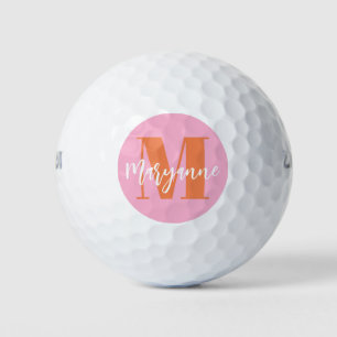 Modern Roze Oranje Initiaal Gepersonaliseerd Golf Golfballen