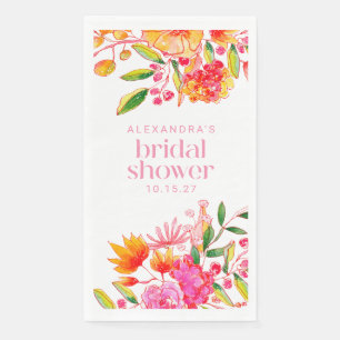 Modern Roze Oranje Waterverf Floral Vrijgezellenfe Servet