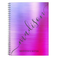 Modern roze Paars Ombre Metal Monogram Script