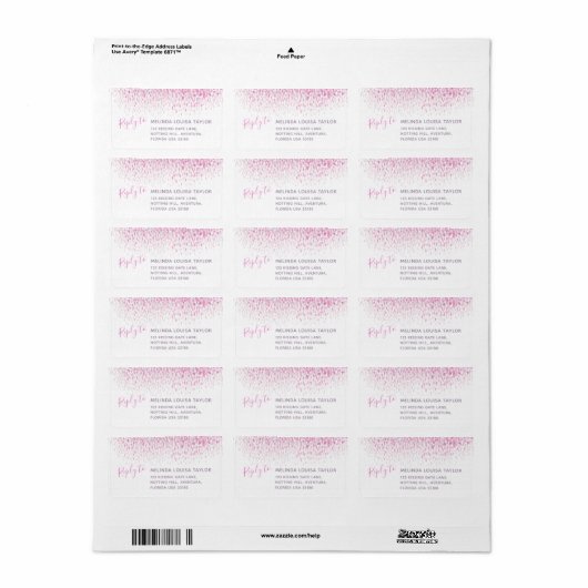 Modern roze paarse grijze waterverf dabs adres etiket (Full Sheet)
