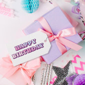 Modern roze Paarse Happy Birthday Cadeaulabel