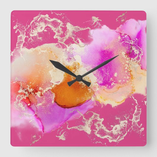 Modern Roze Paarse Oranje gouden alcoholinkt werve Vierkante Klok (Voorkant)