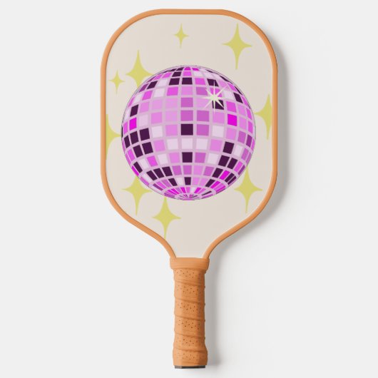 Modern Roze Paarse Retro Disco Ball Beige Pickleball Paddle (Voorkant)