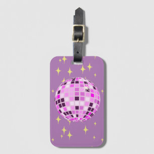 Modern roze Paarse retro discobal Bagagelabel