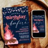 Modern Roze + Peach Verjaardag Bonfire uitnodiging