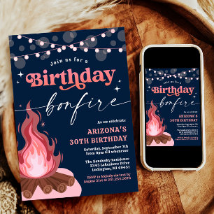 Modern Roze + Peach Verjaardag Bonfire uitnodiging