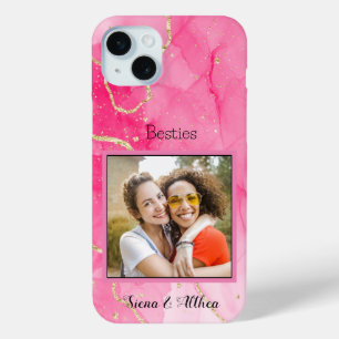 Modern roze Personaliseer Foto beste vrienden iPhone 15 Mini Hoesje
