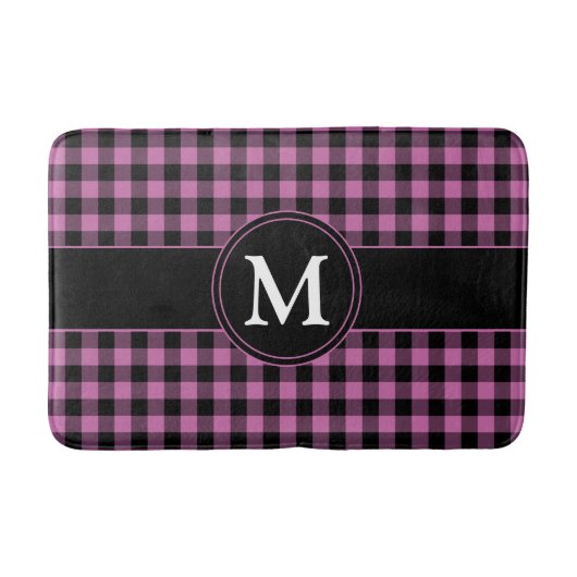 Modern Roze Plaid controleert patroon Monogram Badmat (Voorkant)