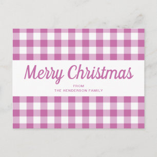 Modern Roze Plaid Script Kerstmis Briefkaart