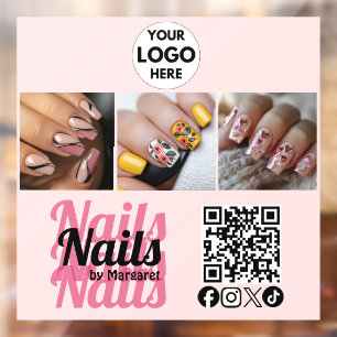 Modern Roze QR Code Logo Foto Nagelsalon Raamsticker