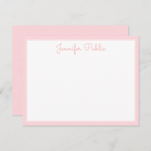 Modern roze rand Sjabloon handgeschreven script (Voorkant / Achterkant)