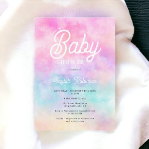 Modern roze regenboog waterverf wolken Baby shower Kaart