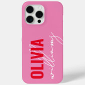 Modern roze rode naam monogram Case-Mate iPhone case (Achterkant)