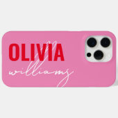 Modern roze rode naam monogram Case-Mate iPhone case (Achterkant (horizontaal))