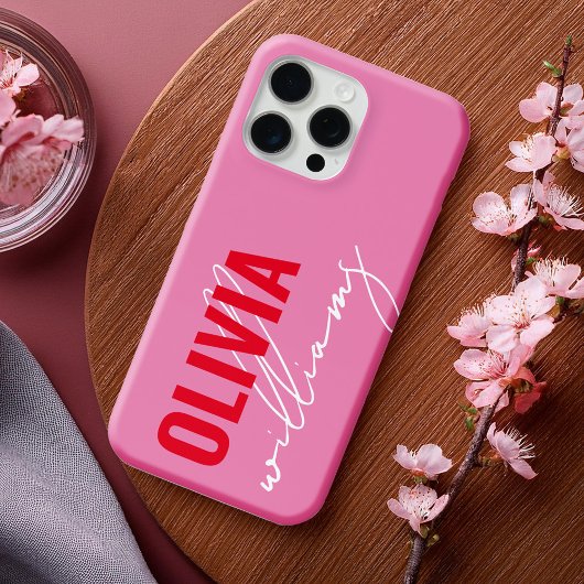 Modern roze rode naam monogram Case-Mate iPhone case