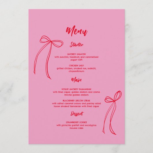 Modern Roze Rode Vlinder Verjaardagsmenu Menu (Voorkant)
