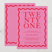 Modern Roze Rood 21e Verjaardag Kaart (Voorkant / Achterkant)