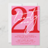Modern Roze Rood 21e Verjaardag Kaart (Voorkant)