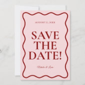 Modern Roze Rood Helder Funky Bold Retro Bruiloft Save The Date (Voorkant)