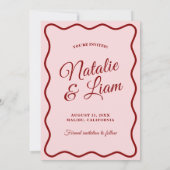 Modern Roze Rood Helder Funky Bold Retro Bruiloft Save The Date (Achterkant)