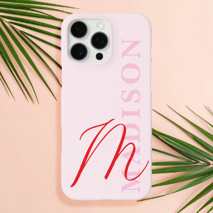Modern Roze Rood Minimalistisch Initiaal Monogram iPhone 16 Pro Max Hoesje